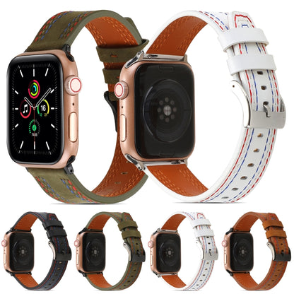 Sewing Matte Leather Watch Band for Apple Watch Series 9&8&7 41mm / SE 3&SE 2&6&SE&5&4 40mm / 3&2&1 38mm(Army Green) by bashfashion