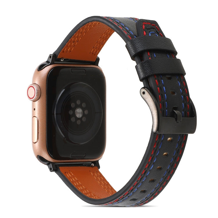 Sewing Matte Leather Watch Band for Apple Watch Ultra 49mm&Watch Ultra 2 49mm / Series 9&8&7 45mm / SE 3&SE 2&6&SE&5&4 44mm / 3&2&1 42mm(Black) by bashfashion