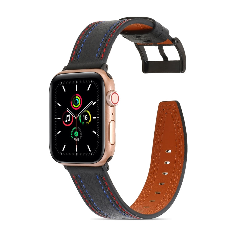 Sewing Matte Leather Watch Band for Apple Watch Ultra 49mm&Watch Ultra 2 49mm / Series 9&8&7 45mm / SE 3&SE 2&6&SE&5&4 44mm / 3&2&1 42mm(Black) by bashfashion