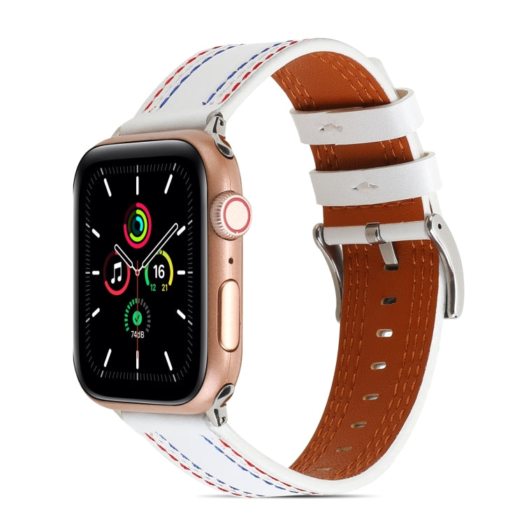 Sewing Matte Leather Watch Band for Apple Watch Ultra 49mm&Watch Ultra 2 49mm / Series 9&8&7 45mm / SE 3&SE 2&6&SE&5&4 44mm / 3&2&1 42mm(White) by bashfashion