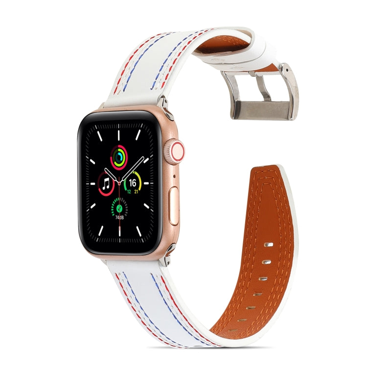 Sewing Matte Leather Watch Band for Apple Watch Ultra 49mm&Watch Ultra 2 49mm / Series 9&8&7 45mm / SE 3&SE 2&6&SE&5&4 44mm / 3&2&1 42mm(White) by bashfashion