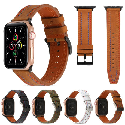 Sewing Matte Leather Watch Band for Apple Watch Ultra 49mm&Watch Ultra 2 49mm / Series 9&8&7 45mm / SE 3&SE 2&6&SE&5&4 44mm / 3&2&1 42mm(Black) by bashfashion