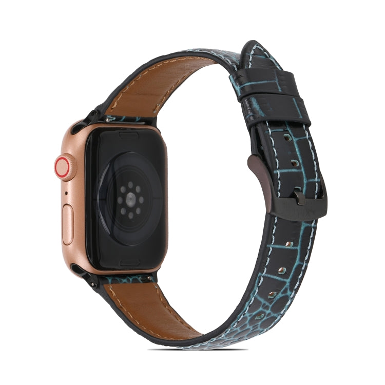 Crocodile Texture Leather Watch Band for Apple Watch Ultra 49mm&Watch Ultra 2 49mm / Series 9&8&7 45mm / SE 3&SE 2&6&SE&5&4 44mm / 3&2&1 42mm(Green) by bashfashion
