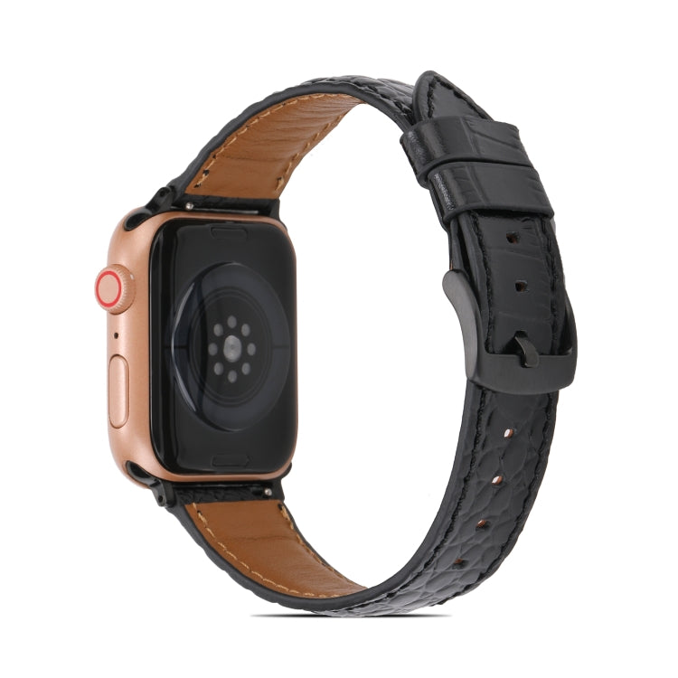 Crocodile Texture Leather Watch Band for Apple Watch Ultra 49mm&Watch Ultra 2 49mm / Series 9&8&7 45mm / SE 3&SE 2&6&SE&5&4 44mm / 3&2&1 42mm(Black) by bashfashion