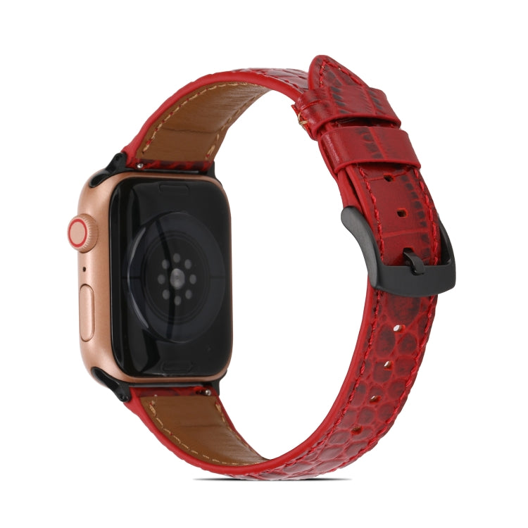 Crocodile Texture Leather Watch Band for Apple Watch Ultra 49mm&Watch Ultra 2 49mm / Series 9&8&7 45mm / SE 3&SE 2&6&SE&5&4 44mm / 3&2&1 42mm(Red) by bashfashion