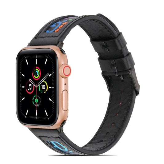 Genuine Leather + GD Knitting Watch Band for Apple Watch Series 9&8&7 41mm / SE 3&SE 2&6&SE&5&4 40mm / 3&2&1 38mm(Black) by bashfashion