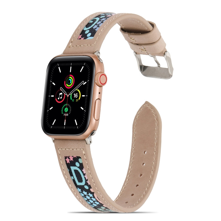 Genuine Leather + GD Knitting Watch Band for Apple Watch Series 9&8&7 41mm / SE 3&SE 2&6&SE&5&4 40mm / 3&2&1 38mm(Beige) by bashfashion