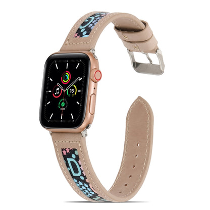 Genuine Leather + GD Knitting Watch Band for Apple Watch Series 9&8&7 41mm / SE 3&SE 2&6&SE&5&4 40mm / 3&2&1 38mm(Beige) by bashfashion