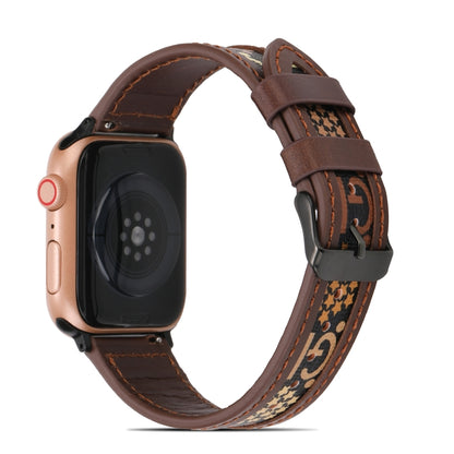 Genuine Leather + GD Knitting Watch Band for Apple Watch Series 9&8&7 41mm / SE 3&SE 2&6&SE&5&4 40mm / 3&2&1 38mm(Dark Brown) by bashfashion