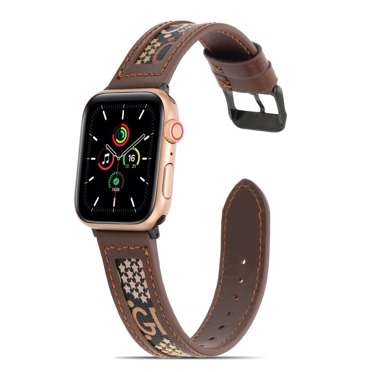 Genuine Leather + GD Knitting Watch Band for Apple Watch Series 9&8&7 41mm / SE 3&SE 2&6&SE&5&4 40mm / 3&2&1 38mm(Dark Brown) by bashfashion