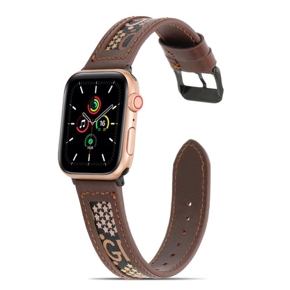 Genuine Leather + GD Knitting Watch Band for Apple Watch Series 9&8&7 41mm / SE 3&SE 2&6&SE&5&4 40mm / 3&2&1 38mm(Dark Brown) by bashfashion