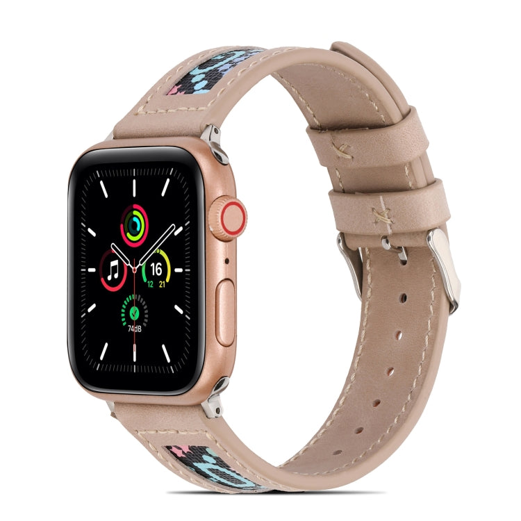 Genuine Leather + GD Knitting Watch Band for Apple Watch Ultra 49mm&Watch Ultra 2 49mm / Series 9&8&7 45mm / SE 3&SE 2&6&SE&5&4 44mm / 3&2&1 42mm(Beige) by bashfashion