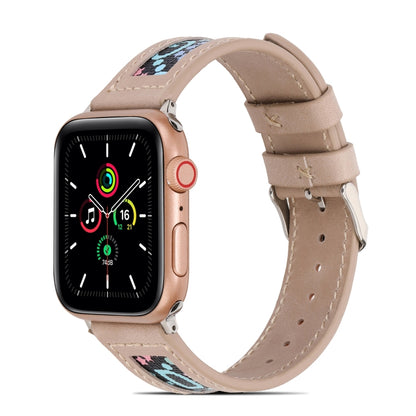 Genuine Leather + GD Knitting Watch Band for Apple Watch Ultra 49mm&Watch Ultra 2 49mm / Series 9&8&7 45mm / SE 3&SE 2&6&SE&5&4 44mm / 3&2&1 42mm(Beige) by bashfashion