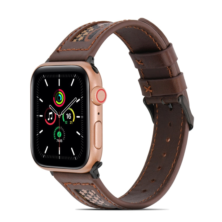 Genuine Leather + GD Knitting Watch Band for Apple Watch Ultra 49mm&Watch Ultra 2 49mm / Series 9&8&7 45mm / SE 3&SE 2&6&SE&5&4 44mm / 3&2&1 42mm(Dark Brown) by bashfashion