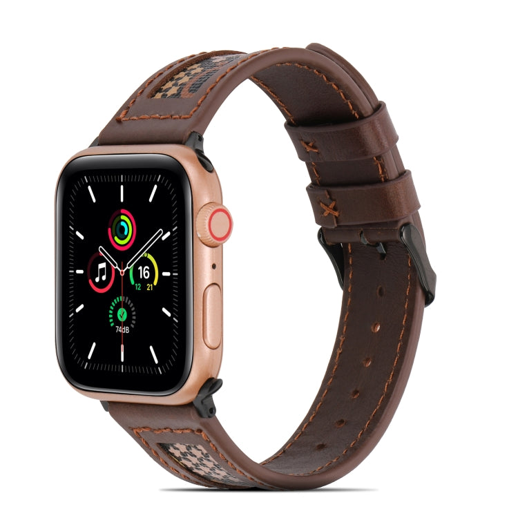 Genuine Leather + GD Knitting Watch Band for Apple Watch Ultra 49mm&Watch Ultra 2 49mm / Series 9&8&7 45mm / SE 3&SE 2&6&SE&5&4 44mm / 3&2&1 42mm(Dark Brown) by bashfashion