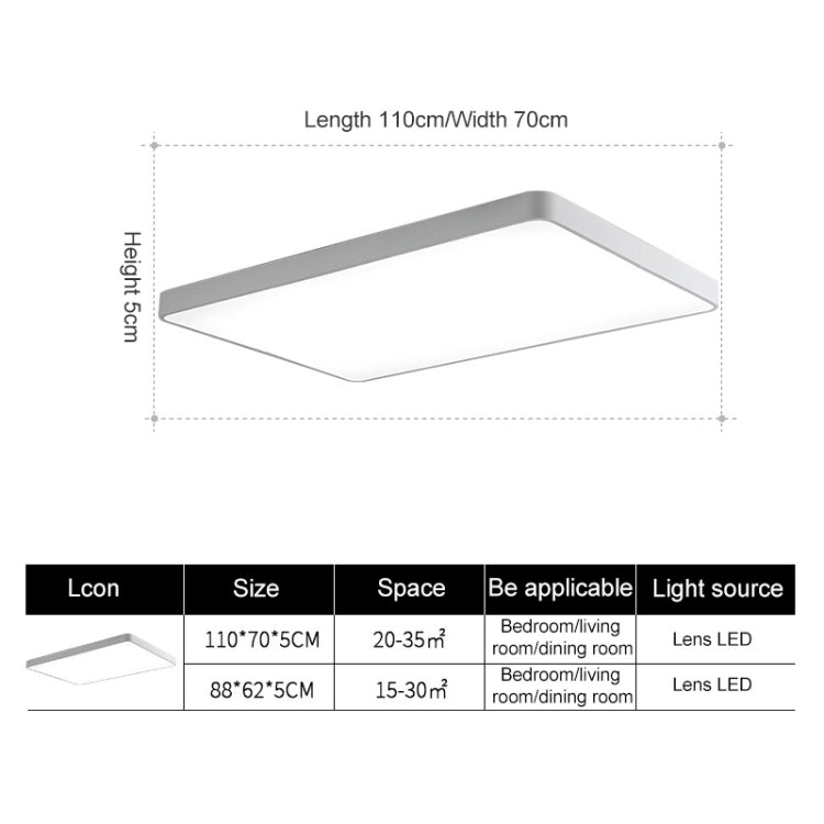 Macaron LED Rectangle Ceiling Lamp, 3-Colors Light, Size:110x70cm(Grey) by bashfashion