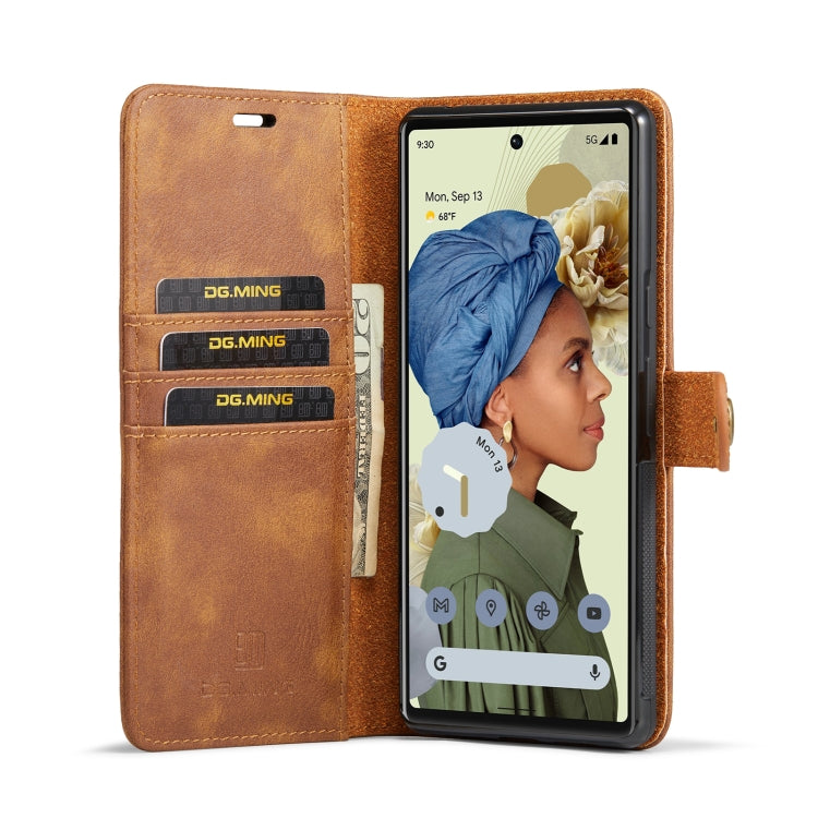 For Google Pixel 6 Pro DG.MING Crazy Horse Texture Detachable Magnetic Leather Phone Case(Brown) by DG.MING
