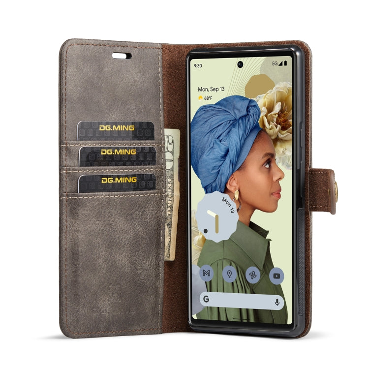 For Google Pixel 6 Pro DG.MING Crazy Horse Texture Detachable Magnetic Leather Phone Case(Grey) by DG.MING