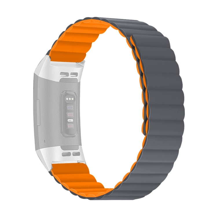 For Fitbit Charge 3 / 4 Silicone Magnetic Watch Band(Grey Orange) by bashfashion