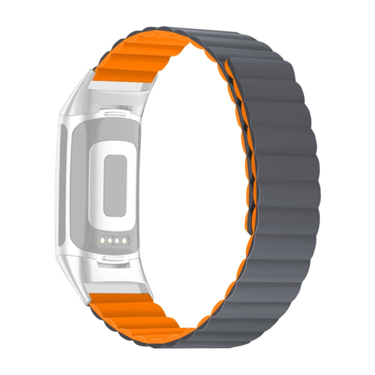 For Fitbit Charge 5 Silicone Magnetic Watch Band(Grey Orange) by bashfashion