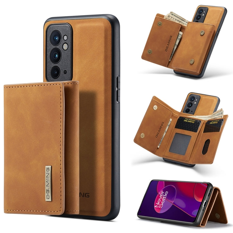 For OnePlus 9RT 5G DG.MING M1 Series 3-Fold Multi Card Wallet Back Cover Leather Phone Case(Brown) by DG.MING