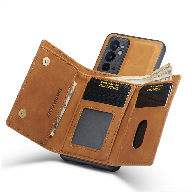 For OnePlus 9RT 5G DG.MING M1 Series 3-Fold Multi Card Wallet Back Cover Leather Phone Case(Brown) by DG.MING