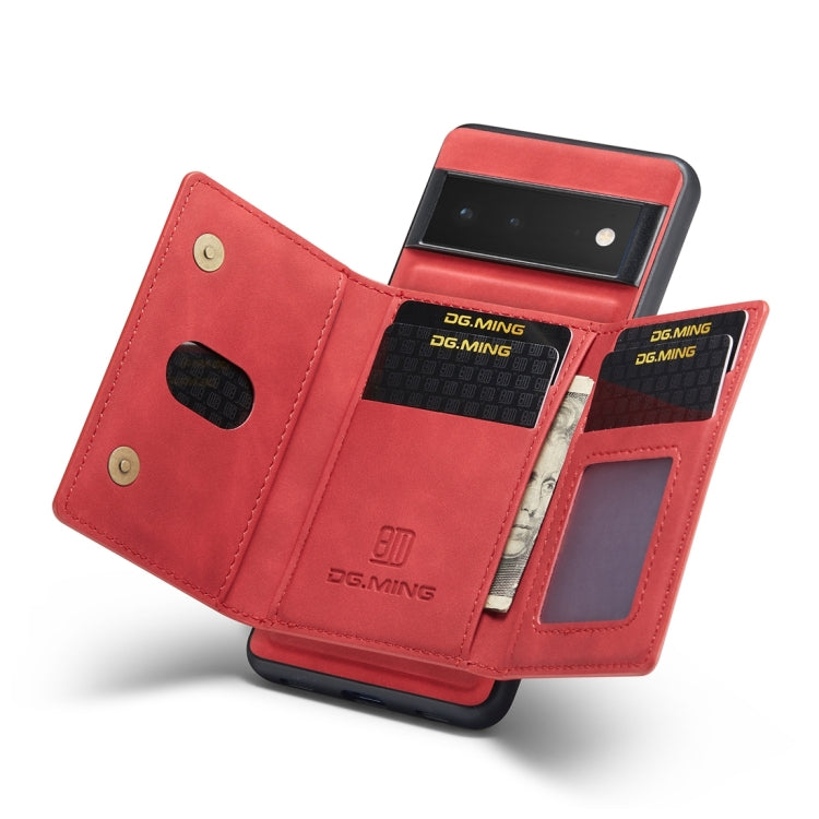 For Google Pixel 6 Pro DG.MING M2 Series 3-Fold Multi Card Bag Back Cover Leather Phone Case(Red) by DG.MING
