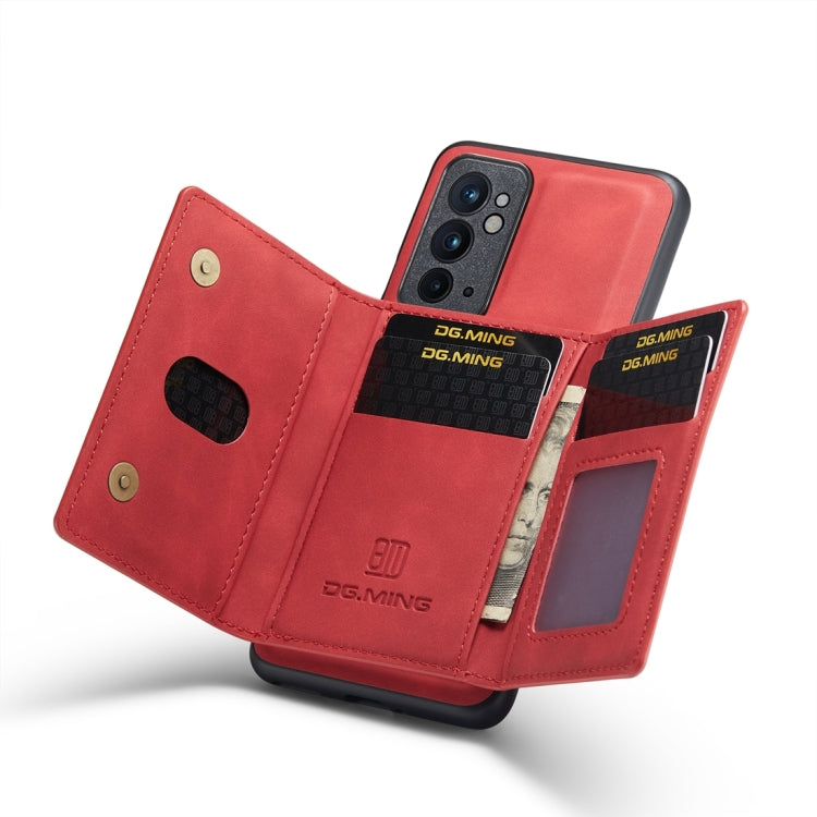 For OnePlus 9RT 5G DG.MING M2 Series 3-Fold Multi Card Bag Back Cover Leather Phone Case(Red) by DG.MING