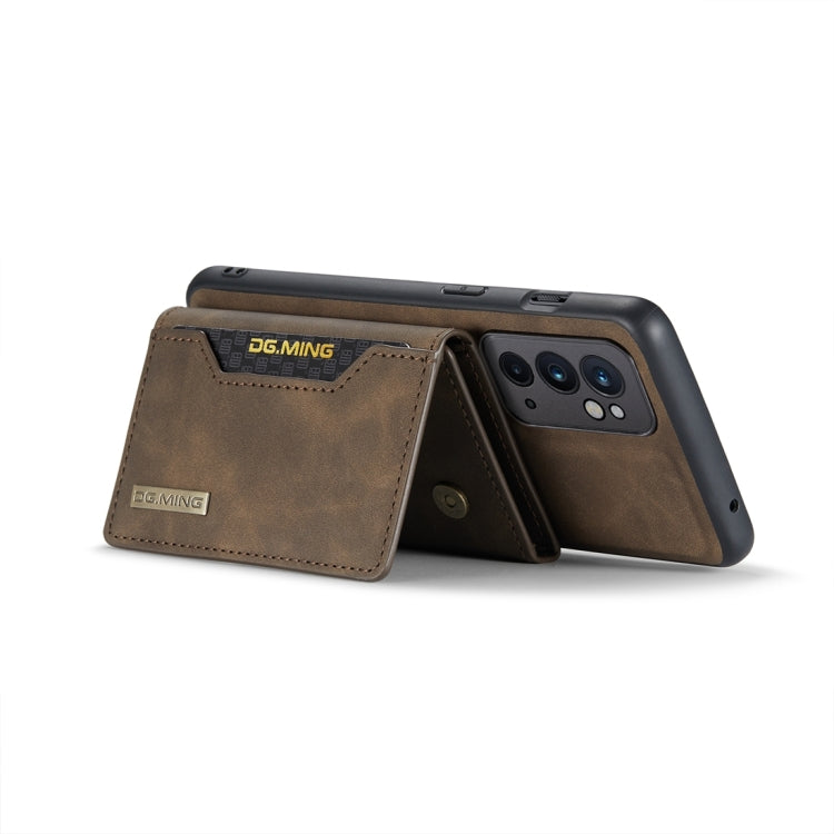 For OnePlus 9RT 5G DG.MING M2 Series 3-Fold Multi Card Bag Back Cover Leather Phone Case(Coffee) by DG.MING