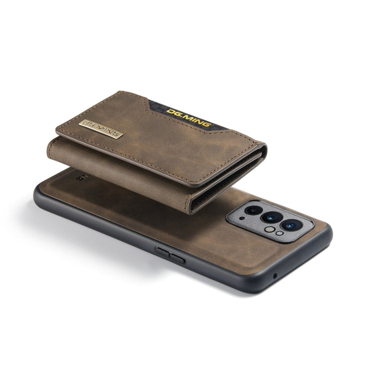 For OnePlus 9RT 5G DG.MING M2 Series 3-Fold Multi Card Bag Back Cover Leather Phone Case(Coffee) by DG.MING