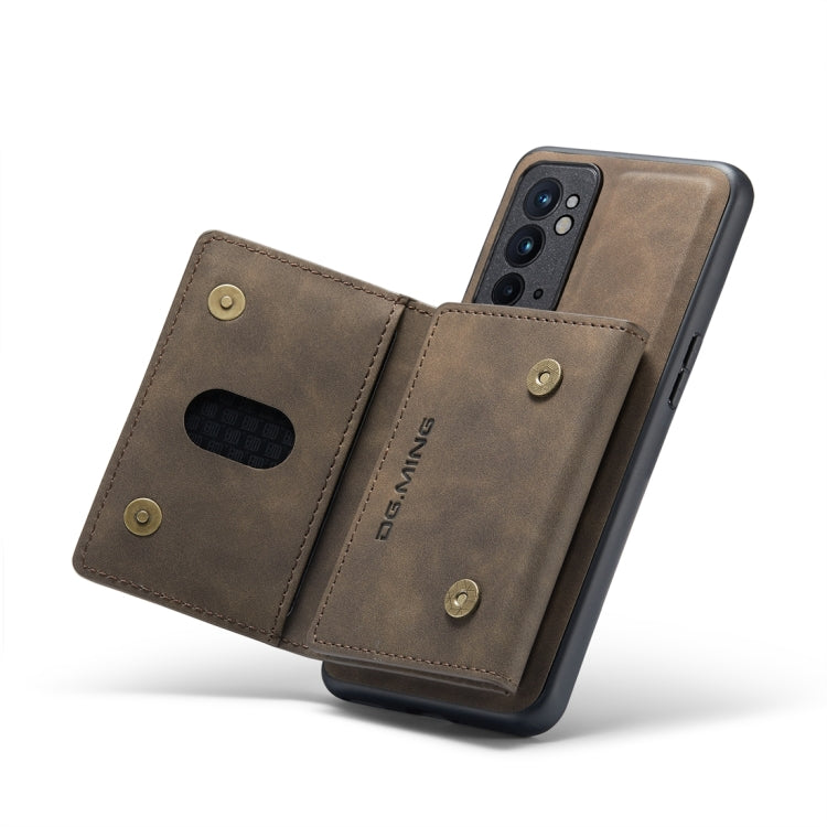 For OnePlus 9RT 5G DG.MING M2 Series 3-Fold Multi Card Bag Back Cover Leather Phone Case(Coffee) by DG.MING