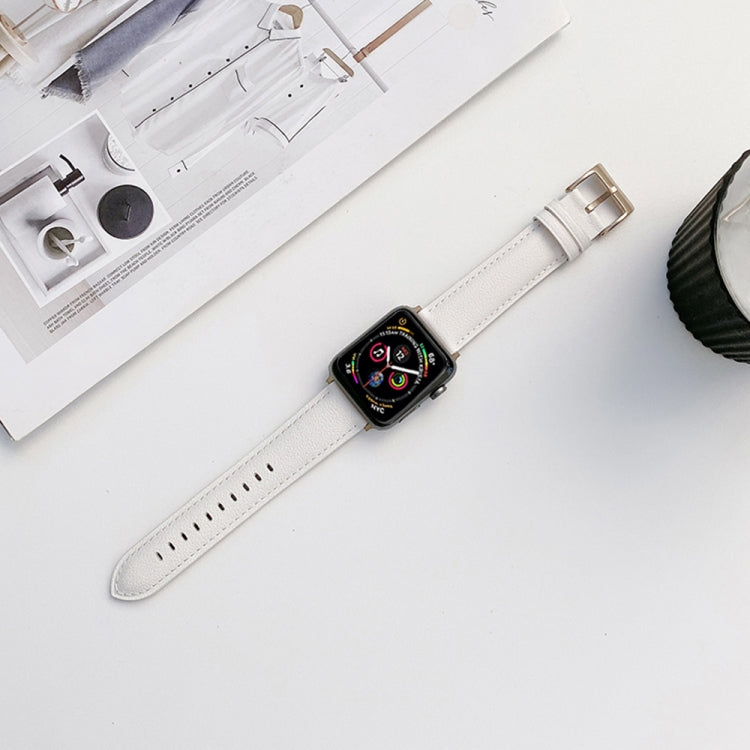 Genuine Leather Watch Band For Apple Watch Series 9&8&7 41mm / SE 3&SE 2&6&SE&5&4 40mm / 3&2&1 38mm(White) by bashfashion