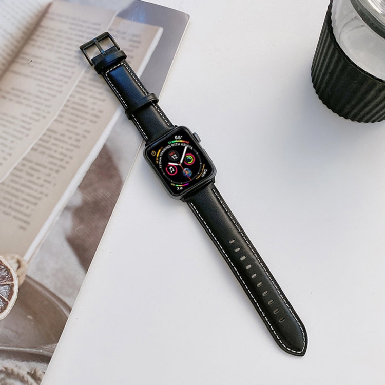 Genuine Leather Watch Band For Apple Watch Ultra 49mm&Watch Ultra 2 49mm / Series 9&8&7 45mm / SE 3&SE 2&6&SE&5&4 44mm / 3&2&1 42mm(Black) by bashfashion