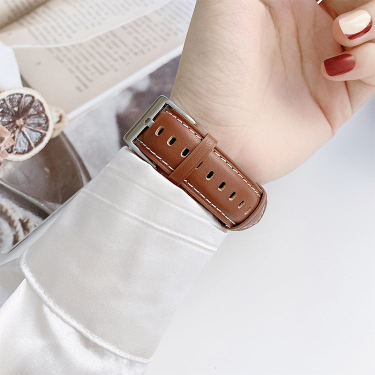 Genuine Leather Watch Band For Apple Watch Ultra 49mm&Watch Ultra 2 49mm / Series 9&8&7 45mm / SE 3&SE 2&6&SE&5&4 44mm / 3&2&1 42mm(Black) by bashfashion