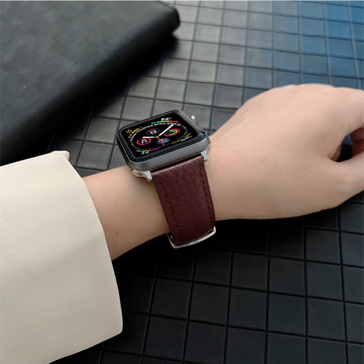 Lychee Genuine Leather Watch Band For Apple Watch Ultra 49mm&Watch Ultra 2 49mm / Series 9&8&7 45mm / SE 3&SE 2&6&SE&5&4 44mm / 3&2&1 42mm(Black) by bashfashion