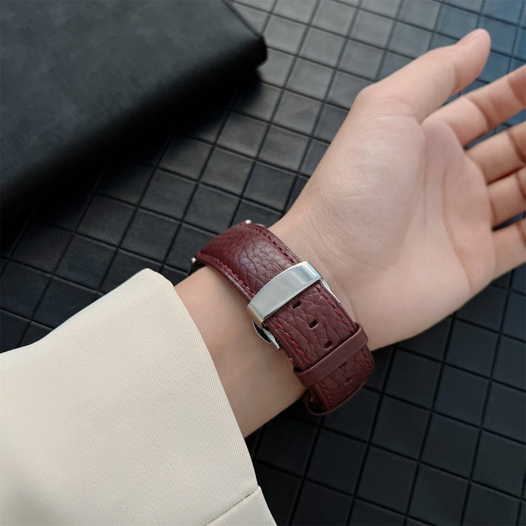 Lychee Genuine Leather Watch Band For Apple Watch Ultra 49mm&Watch Ultra 2 49mm / Series 9&8&7 45mm / SE 3&SE 2&6&SE&5&4 44mm / 3&2&1 42mm(White) by bashfashion
