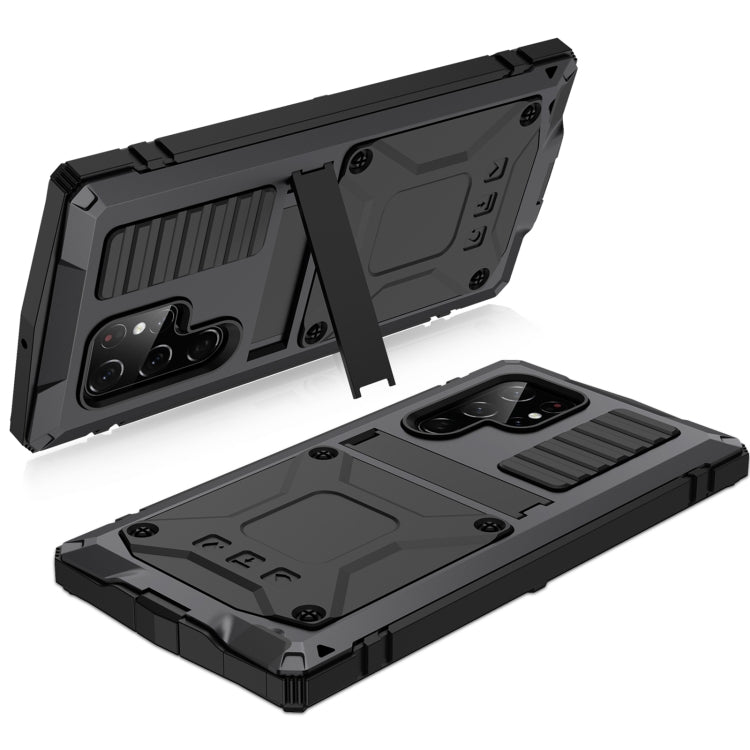 For Samsung Galaxy S22 Ultra 5G R-JUST Metal + Silicone Holder Phone Case(Black) by R-JUST