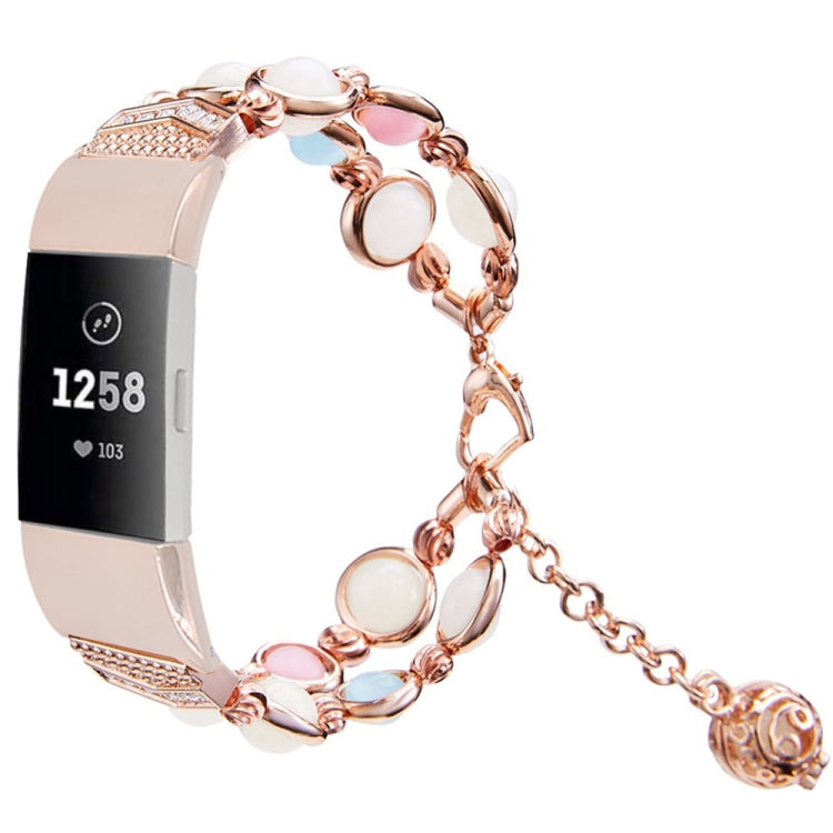For Fitbit Charge 5 Agate Luminous Bead Steel Watch Band(Rose Gold) by bashfashion