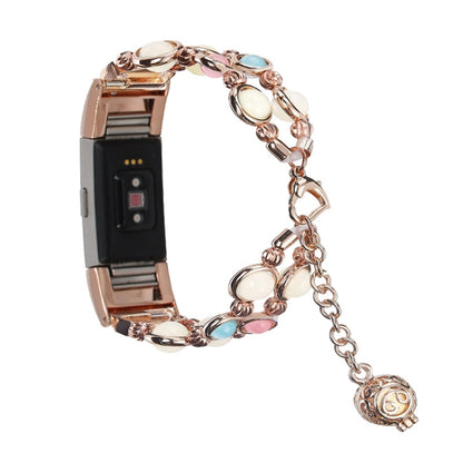 For Fitbit Charge 5 Agate Luminous Bead Steel Watch Band(Rose Gold) by bashfashion