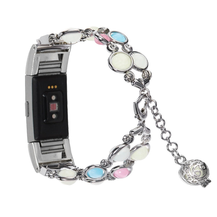 For Fitbit Charge 5 Agate Luminous Bead Steel Watch Band(Silver) by bashfashion