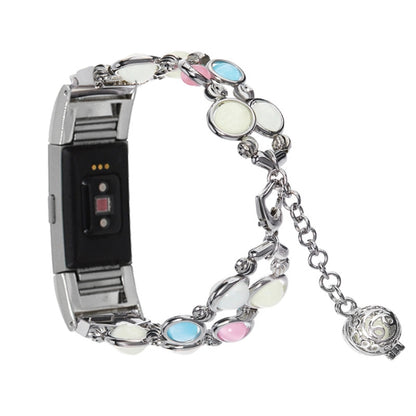 For Fitbit Charge 5 Agate Luminous Bead Steel Watch Band(Silver) by bashfashion