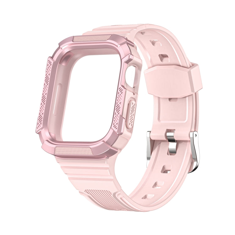 Two-color Integrated Watch Band For Apple Watch Series 7 45mm / 6&SE&5&4 44mm(Pink + Rose Pink Frame) by bashfashion