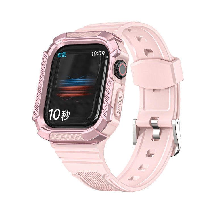 Two-color Integrated Watch Band For Apple Watch Series 7 45mm / 6&SE&5&4 44mm(Pink + Rose Pink Frame) by bashfashion
