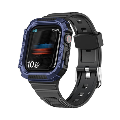 Two-color Integrated Watch Band For Apple Watch Series 7 45mm / 6&SE&5&4 44mm(Black + Dark Blue Frame) by bashfashion