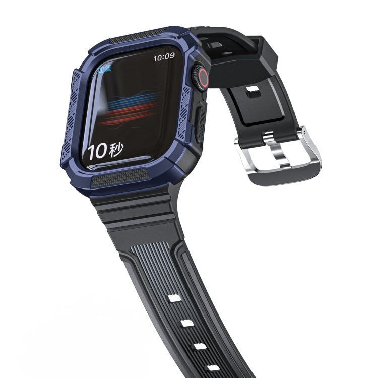 Two-color Integrated Watch Band For Apple Watch Series 7 45mm / 6&SE&5&4 44mm(Black + Dark Blue Frame) by bashfashion