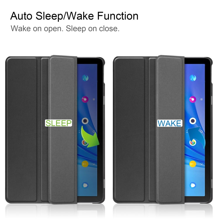 For TCL Tab 10s Three-folding Holder Custer Texture Leather Tablet Case(Black) by bashfashion