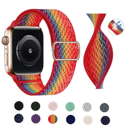 W Texture Nylon Strap For Apple Watch Ultra 49mm&Watch Ultra 2 49mm / Series 9&8&7 45mm / SE 3&SE 2&6&SE&5&4 44mm / 3&2&1 42mm(Black Rainbow) by bashfashion