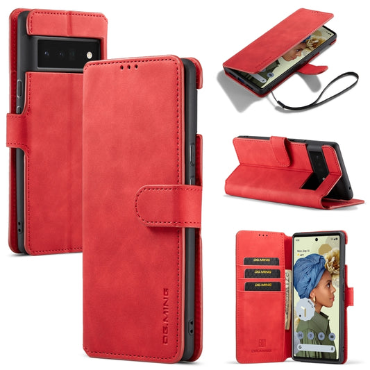 For Google Pixel 6 Pro DG.MING Retro Oil Side Horizontal Flip Leather Case with Holder & Card Slots & Wallet(Red) by DG.MING