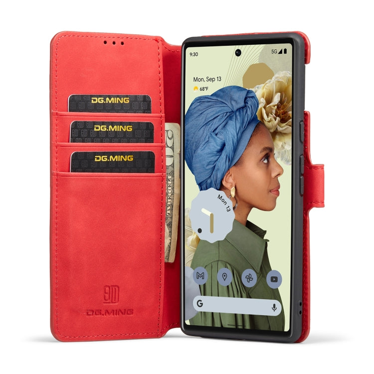 For Google Pixel 6 Pro DG.MING Retro Oil Side Horizontal Flip Leather Case with Holder & Card Slots & Wallet(Red) by DG.MING