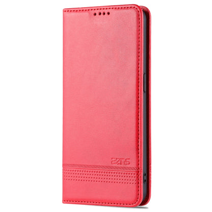 For OPPO Reno7 AZNS Magnetic Calf Texture Horizontal Flip Leather Phone Case(Red) by AZNS
